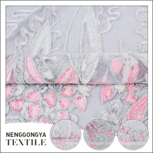 Wholesale polyester multicolor flower embroidery mesh lace tulle fabric
